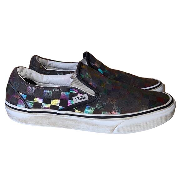 Vans Iridescent Checkered Checkerboard Low Top Skater Sneaker Classic Slip On - Picture 2 of 10